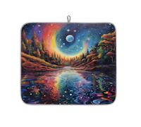 Dish Drying Mat for Kitchen Counter, Microfibre Drying Pad Rainbow Magic Starry Sky Coffee Mat 40x45cm