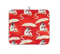 Dish Drying Mat for Kitchen Counter, Microfibre Drying Pad Umbrella Monkey Print Coffee Mat 40x45cm