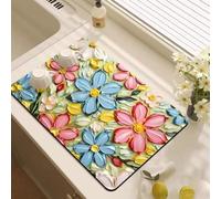 Dish Drying Mat for Kitchen Counter,Oil Painting Flowers Pattern Pad,Non-Slip Rubber Backed Draining Mat for Coffee Machine ,Washing Machine Dustproof Top Pad,Pet Rug (Colorful 1,50x60 cm)