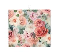 Dish Drying Mat for Kitchen Counter Super Absorbent Microfiber Kitchen Counter Mat Large Drainer Mats Soft Color Pale Faded Mix of Roses Coffee Bar Mat for Countertops Dish Drying Pad 18"x 16"