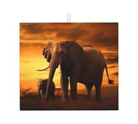 Dish Drying Mat for Kitchen Counter Super Absorbent Microfiber Kitchen Counter Mat Large Drainer Mats Sunset Parent-Child Elephant Coffee Bar Mat for Countertops Dish Drying Pad 18"x 16"