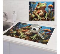 Dish Drying Mat for Kitchen Counter Ultra Absorbent Microfiber Dishes Drainer Mats Cartoon Frog Drying Mat Coaster Non-Slip Dish Rack Pad Coffee Bar Mat for Countertops Kitchen Accessories 61 x46 cm