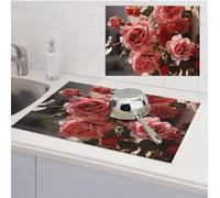 Dish Drying Mat for Kitchen Counter Ultra Absorbent Microfiber Dishes Drainer Mats Rose Flowers Drying Mat Coaster Non-Slip Dish Rack Pad Coffee Bar Mat for Countertops Kitchen Accessories 61 x46 cm