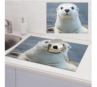 Dish Drying Mat for Kitchen Counter Ultra Absorbent Microfiber Dishes Drainer Mats White Otter Drying Mat Coaster Non-Slip Dish Rack Pad Coffee Bar Mat for Countertops Kitchen Accessories 61 x46 cm