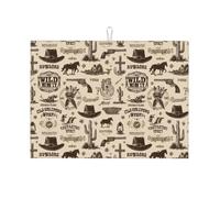Dish Drying Mat for Kitchen Counter Wild West Icons And Cowboy Vintage | 18"X24" Absorbent Microfiber Coffee Mat,Non Slip Dish Drying Pad Quick Dry for Sink Dishes or Under Rack