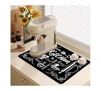 Dish Drying Mat for Kitchen Worktop, 40 x 30 cm Coffee Machine Mat, Super Absorbent Quick-Dry, Non-Slip Rubber Backing, for Dish Drainer & Sink, Black Bakery Kitchen Pattern