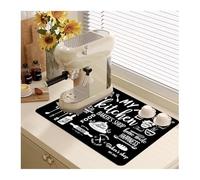Dish Drying Mat for Kitchen Worktop, 40 x 30 cm Coffee Machine Mat, Super Absorbent Quick-Dry, Non-Slip Rubber Backing, for Dish Drainer & Sink, Black Kitchen Pattern