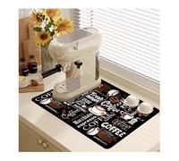 Dish Drying Mat for Kitchen Worktop, 40 x 30 cm Coffee Machine Mat, Super Absorbent Quick-Dry, Non-Slip Rubber Backing, for Dish Drainer & Sink, Black Coffee Pattern