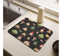 Dish Drying Mat Gnomes and Their Mushroom Fairy Houses | Dish Drying Mat Thick Washable Drainer Mat Kitchen Counter Gadgets