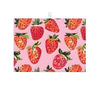Dish Drying Mat Heat-Resistant Countertops Protector Pad Strawberry with Hanging Loop Dish Draining Board Mats for Plates Countertop Glass 46X41cm