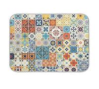 Dish Drying Mat Mediterranean Style Multicolor Portuguese Tiles Rack Pads for Sink Easy to Clean Non-Slip Drying Pad for Farmhouse Countertop, Kitchen Counter, 41 X 46 cm