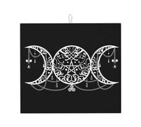 Dish Drying Mat Triple Moon Goddess Pentagram Wiccan Drying Pad Durable Print Dish Dryer Pad, for Washing Up, Coffee Shops, Kitchen Counter, 41x46cm