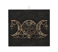 Dish Drying Mat Triple Moon Goddess Wiccan Pentagram Draining Board Mat Reversible Easy to Clean Dish Dryer Pad, for Home Pub, Coffee Shops, Restaurants, 41x46cm