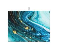 Dish Drying Mat Turquoise Blue Gold Marble Printed Drying Mat For Kitchen Counter 18x24 Inch Absorbent Dishes Drainer Mats Large Dish Drying Pad Dish Mat Kitchen Accessories