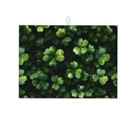 Dish Drying Mat With Hanging Loop Countertops Protector Pad Clover Leaves Pattern Heat-Resistant Drainer Rack Pads For Mug Kitchen Counter Plates 46X41cm