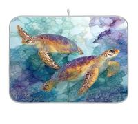 Dish Drying Mats 2 Turtles Swimming in The Sea Drainer Pad Washable Mats Drying Dish Mat Anti-Slip Drainer Pad for Kitchen Counter Coffee Machine 18x24in