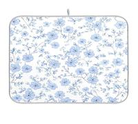 Dish Drying Mats Blue Small Floral Print Drainer Pad Washable Mats Drying Dish Mat Anti-Slip Drainer Pad for Kitchen Counter Coffee Machine 16x18in