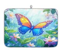 Dish Drying Mats, Butterflies Under The Sun And Rain Large Kitchen Sink Mat, Super Absorbent Coffee Mat Kitchen Decor 24x18inch