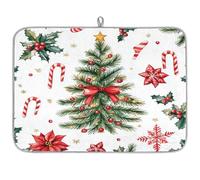 Dish Drying Mats, Christmas Bow Christmas Tree Large Kitchen Sink Mat, Super Absorbent Coffee Mat Kitchen Decor 24x18inch