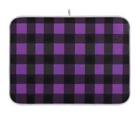 Dish Drying Mats for Kitchen Counter, Large Microfiber Dish Drying Mat 40x45 Purple and Black Checked Sink Drainer Absorbent Coffee Machine Protector Mat