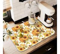 Dish Drying Mats for Kitchen Counter, Large Microfiber Dish Drying Mat Autumn Fall Thanksgiving Pumpkin Sunflower 60x45 Sink Drainer Absorbent Coffee Machine Protector Mat