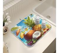 Dish Drying Mats for Kitchen Counter, Large Microfiber Dish Drying Mat Coconut Pineapple Beach 40x45 Sink Drainer Absorbent Coffee Machine Protector Mat