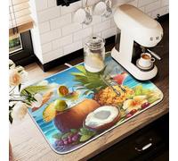 Dish Drying Mats for Kitchen Counter, Large Microfiber Dish Drying Mat Coconut Pineapple Beach 60x45 Sink Drainer Absorbent Coffee Machine Protector Mat