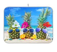 Dish Drying Mats for Kitchen Counter, Large Microfiber Dish Drying Pad 60x45 Funny Pineapple Beach Sink Drainer Absorbent Coffee Machine Protector Mat