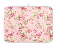 Dish Drying Mats for Kitchen Counter, Large Microfiber Dish Drying Pad 60x45 Vintage Pink Rose Sink Drainer Absorbent Coffee Machine Protector Mat