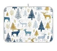 Dish Drying Mats Forest Pattern with Gold Deer Drainer Pad Washable Mats Drying Dish Mat Anti-Slip Drainer Pad for Kitchen Counter Coffee Machine 18x24in