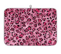 Dish Drying Mats, Pinl Leopard Print Large Kitchen Sink Mat, Super Absorbent Coffee Mat Kitchen Decor 24x18inch