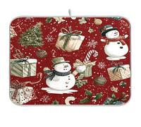 Dish Drying Mats Snowman and Candy Cane Pattern Drainer Pad Washable Mats Drying Dish Mat Anti-Slip Drainer Pad for Kitchen Counter Coffee Machine 18x24in
