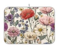 Dish Drying Mats Vintage Wildflower Meadow Pattern Drainer Pad Washable Mats Drying Dish Mat Anti-Slip Drainer Pad for Kitchen Counter Coffee Machine 18x24in