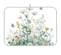 Dish Drying Mats Watercolor Wildflower Drainer Pad Washable Mats Drying Dish Mat Anti-Slip Drainer Pad for Kitchen Counter Coffee Machine 16x18in
