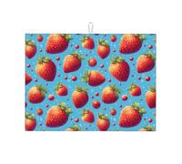 Dish Drying Pad Heat-Resistant Countertops Protector Pad Strawberry Blue Pattern Non Slip Drainer Rack Pads for Plates Mug Glass 46X41cm