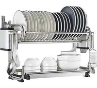 Dish Drying Rack - 2-Layer Wall-Mounted Storage Rack with Holder and Chopstick Holder, Efficient Drain Rack for Kitchen Organization, Space-Saving Design