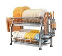Dish drying rack，2-Tier Stainless Steel Dish Drying Rack with Draining Tray & Holder, Sturdy Kitchen Organizer for Efficient Dish Drying(43x25x41cm)