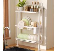 Dish Drying Rack 3 Tiers, Multifunctional Carbon Steel Kitchen Counter Organization, Space-Saving with Drip Tray for Small Kitchens, for Dishes, Glasses, Bowls