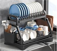 Dish Drying Rack, 360° Rotating Double Layer Sink Strainer with Drain Plate, Space-Saving Kitchen Dish Drainer for Efficient Organization