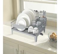 Dish Drying Rack, Dish Drainer for Kitchen Counter, 360 Rotatable and Extendable Spout, Drainboard, with Cutlery Holder