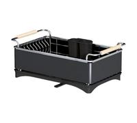 Dish Drying Rack for Kitchen Counter, Multifunctional Carbon Steel Kitchen Essentials, Integrated Utensil Holder, Modern Design with PP Drain Tray(Black)