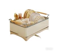 Dish Drying Rack for Kitchen Counter, Multifunctional Carbon Steel Kitchen Essentials, Integrated Utensil Holder, Modern Design with PP Drain Tray(White)