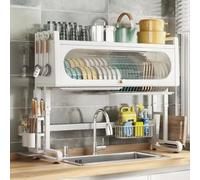 Dish Drying Rack, Over-sink Adjustable Height 27-33 Inches, Large Three-Tier Countertop Rack for Kitchen Use