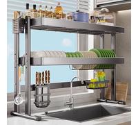 Dish Drying Rack Over The Sink - 2 Tier Carbon Steel Dish Drainer, Large Capacity Kitchen Storage Shelf for Plates, Bowls & Pots (57cm) (97cm)