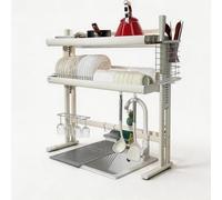 Dish Drying Rack Over the Sink - 2 Tier Expandable Above Sink Organizer - Stainless Steel Large Capacity Dish Rack for Kitchen Organization - for Small Space