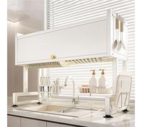 Dish Drying Rack Over The Sink - Adjustable Space-Saving Kitchen Dish Drainer with Cover, Baskets & Utensil Holder, 95cm