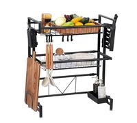 Dish Drying Rack, Over The Sink Dish Drying Rack, Telescopic, 2 Tier Large Capacity Dish Rack, Sink Organize Stand, Kitchen Counter Storage Shelf Supplies for Plates Bowls Pots, Black (Dual Layer)