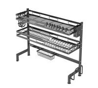 Dish Drying Rack Over The Sink Kitchen Dish Rack, with Cutboard Stand,Utensils Cutlery Drainer, Utensil Holder 8 Hooks Dish Rack Over Sink, for Plates Bowls Pots Dual Layer