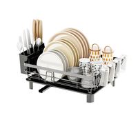 Dish Drying Rack Stainless Steel Dish Drainer with Drip Tray and Utensil Holder - Grey