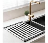 Dish Drying Rack Stainless Steel,Dish Rack For Kitchen,Collapsible Over The Sink Non-Slip Silicone,Multipurpose Over-The-Sink Kitchen Drainer Organizer Space-Saving Storage(Size:50*32.5cm,Color:Silver